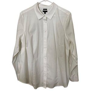 Talbots Womens Non-Iron White Button-Up Shirt 18W Plus Size Long Sleeve Travel